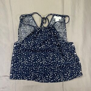 Cynthia Rowley Navy Polka Dot 100% Linen Braided Halter Neck Top Medium